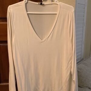 Cream fitted long sleeve T shirt